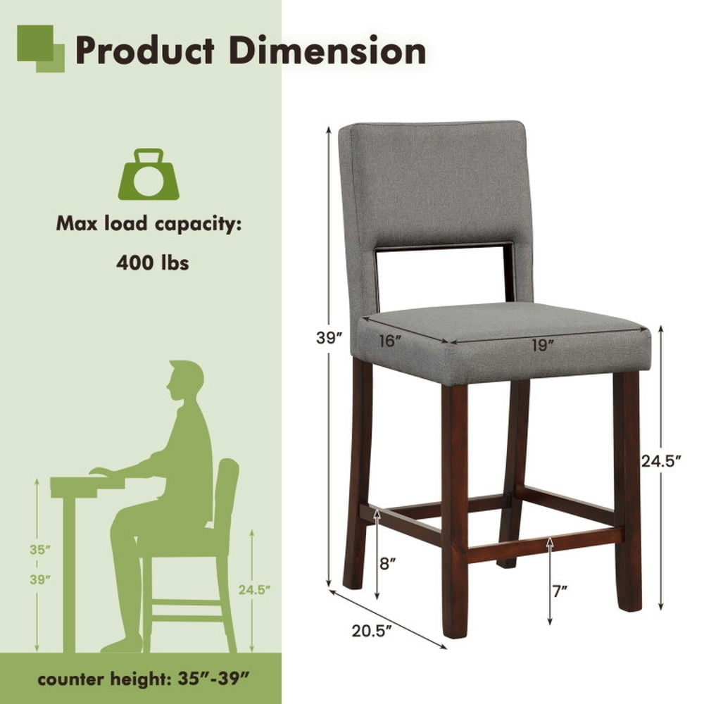 Hommoo 2 Piece Bar Chair Set with Hollowed Back and Rubber Wood Legs-Gray, Bar Height Stools, Bar Stools for Kitchen Image 3