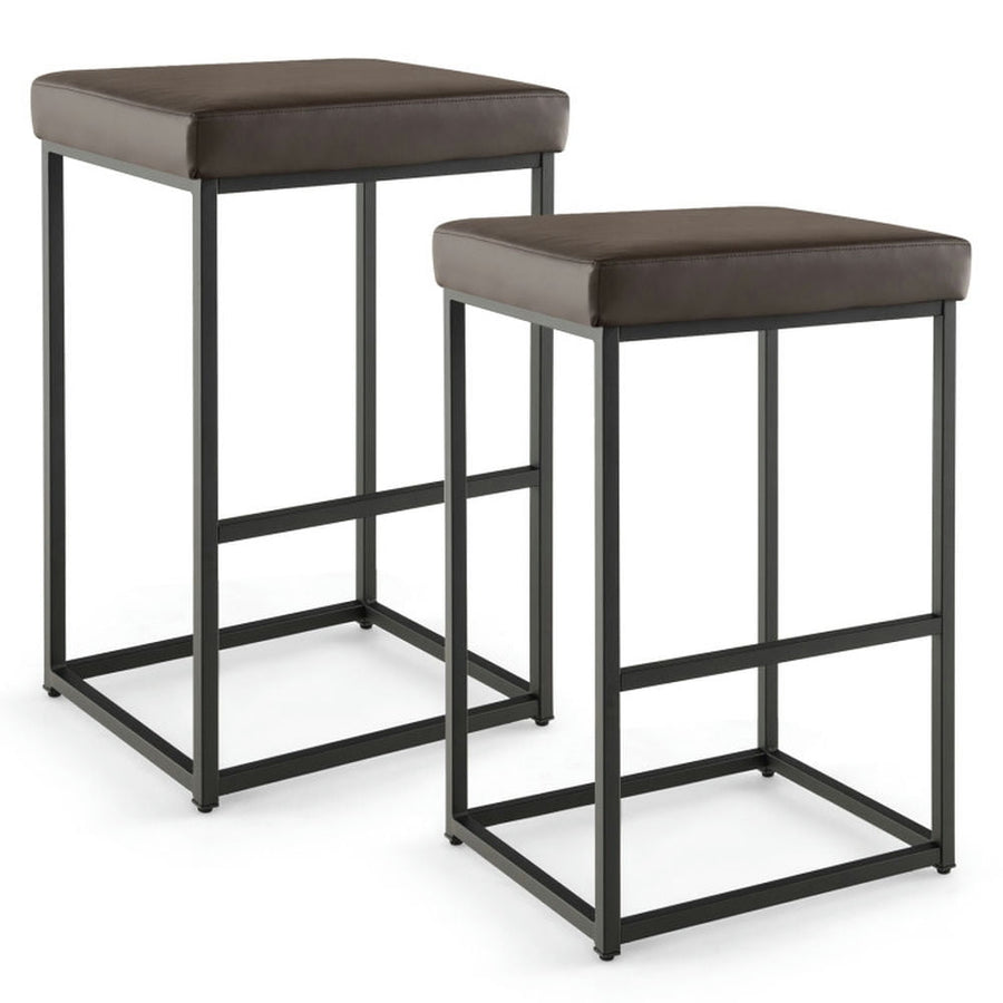 Hommoo 30 Inch Barstools Set of 2 with PU Leather Cover-Brown, Bar Height Stools, Bar Stools for Kitchen Island for Image 1