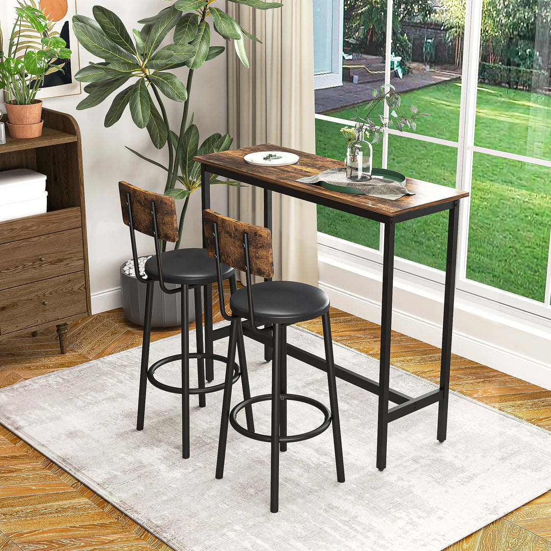 Hommoo 3 Pieces Pub Dining Table Set, Bar Table and Chairs Set for 2, 2 Bar Stools PU Upholstery Seat with Backrest for Image 4