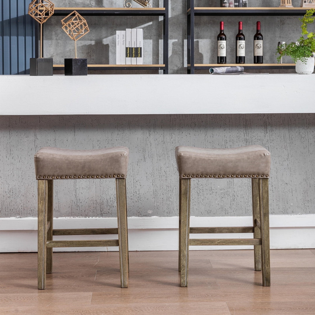 Hommoo Set of 2 Bar Stools, 26" Backless Tufted PU Counter Stools, Gray Image 1