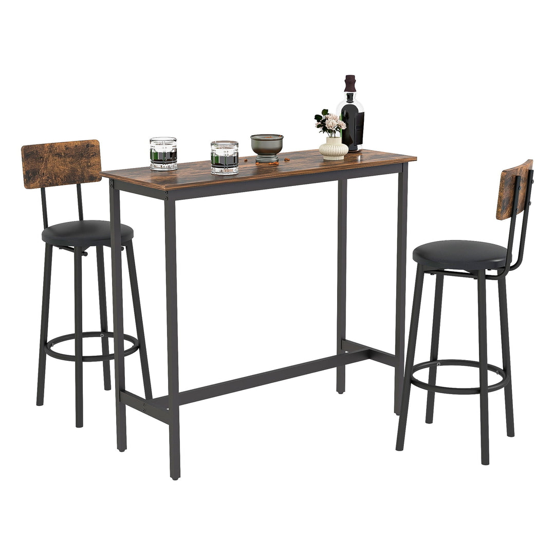 Hommoo 3 Pieces Pub Dining Table Set, Bar Table and Chairs Set for 2, 2 Bar Stools PU Upholstery Seat with Backrest for Image 6