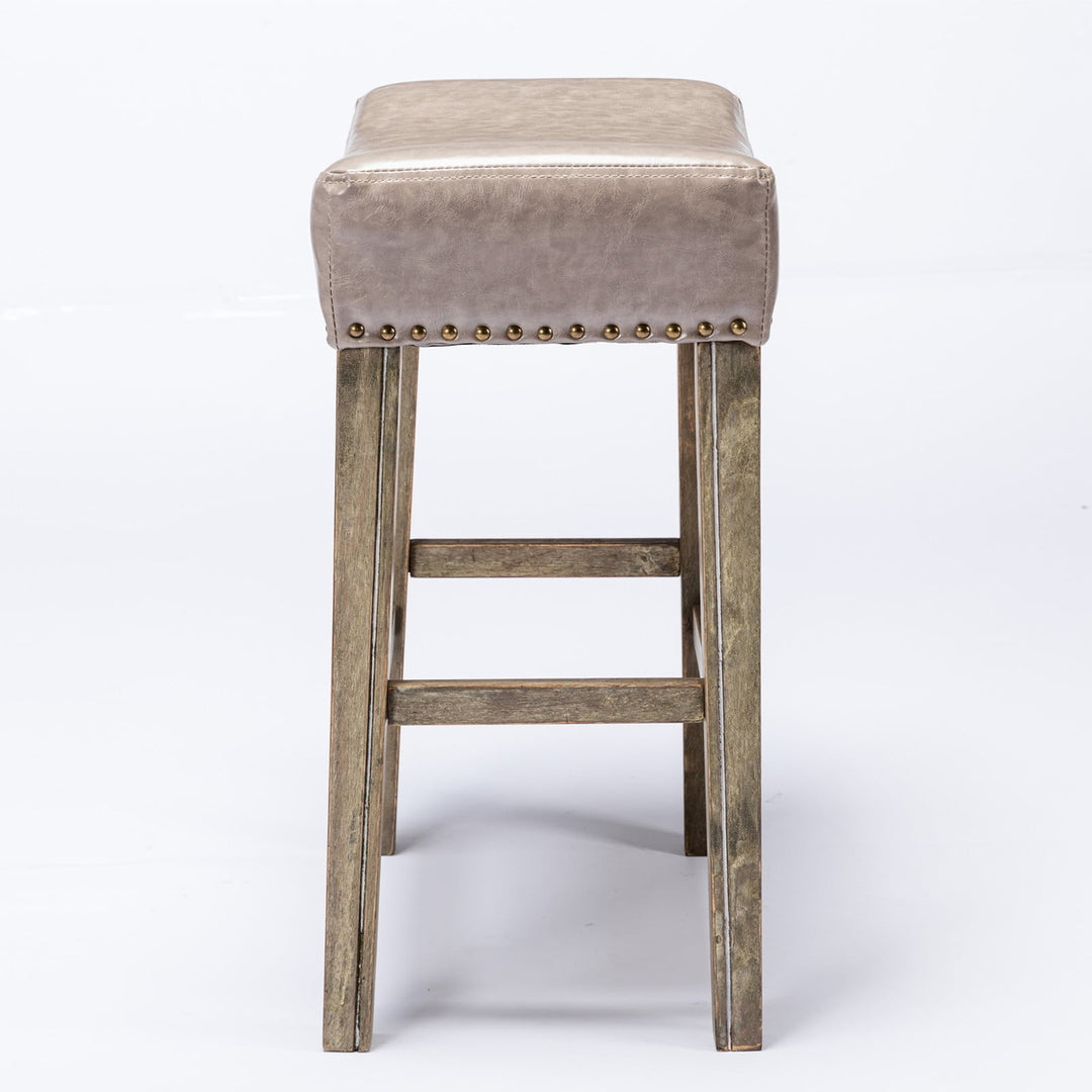 Hommoo Set of 2 Bar Stools, 26" Backless Tufted PU Counter Stools, Gray Image 5