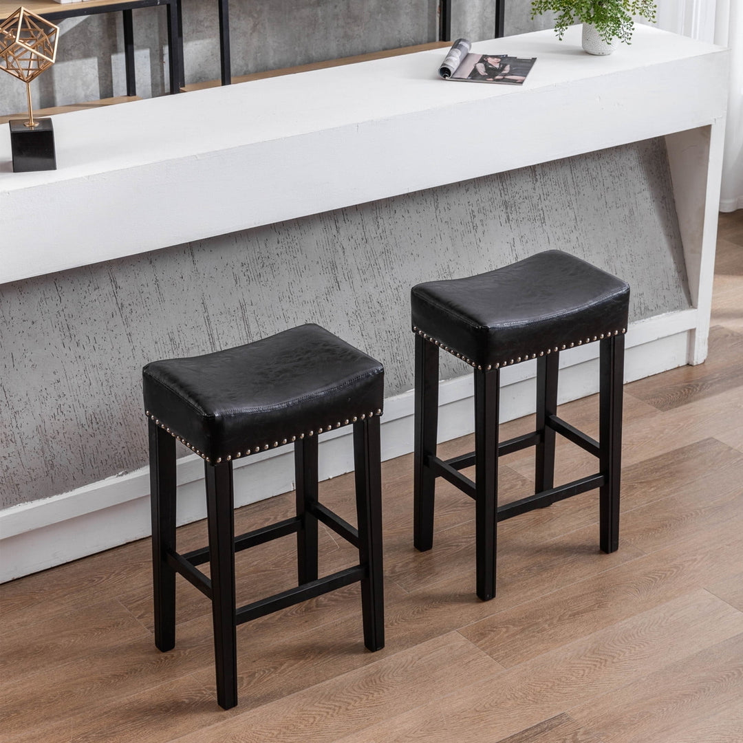 Hommoo 29" Backless Tufted PU Counter Stools, 2 Pieces Bar Stools for Dining Room, Black Image 1