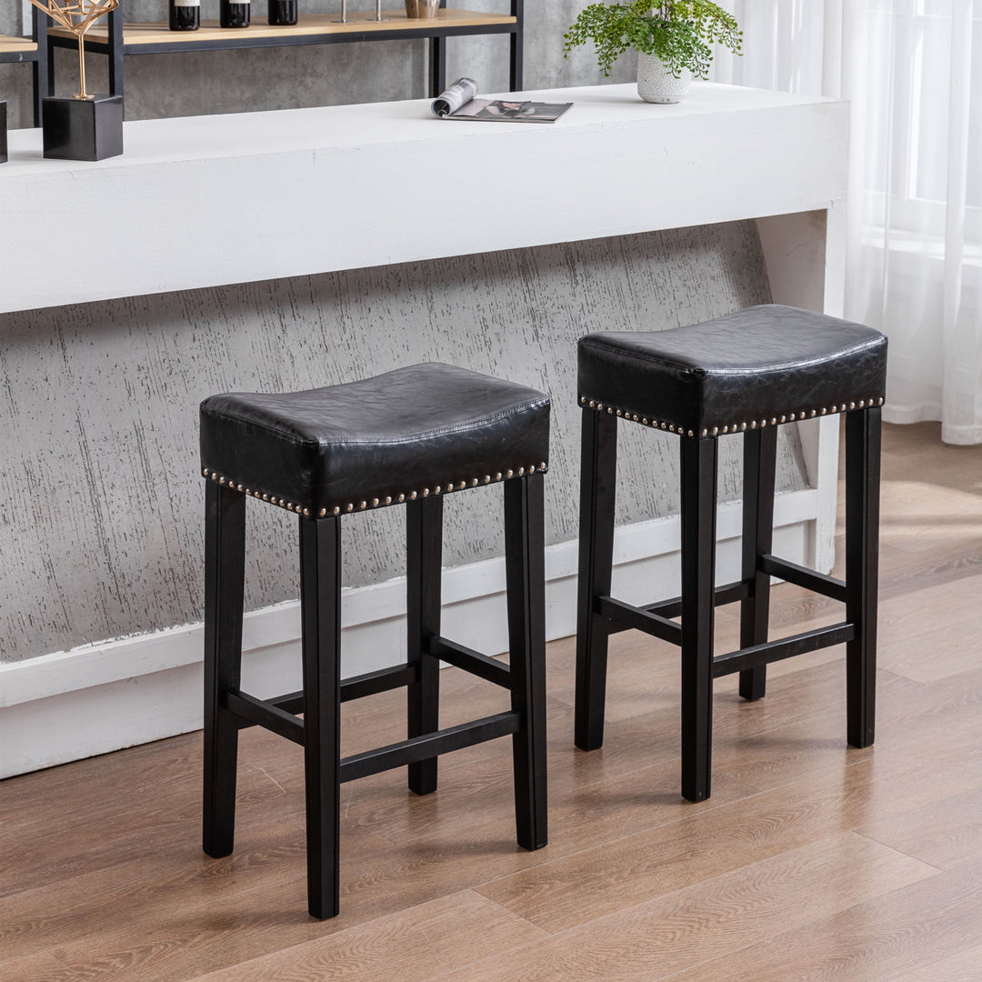 Hommoo 29" Backless Tufted PU Counter Stools, 2 Pieces Bar Stools for Dining Room, Black Image 3