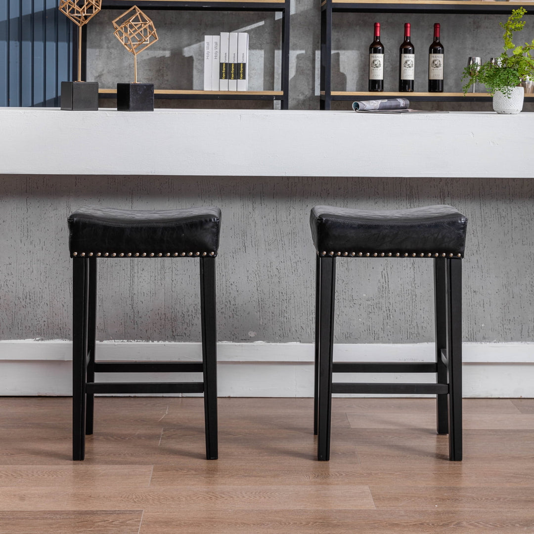 Hommoo 29" Backless Tufted PU Counter Stools, 2 Pieces Bar Stools for Dining Room, Black Image 5