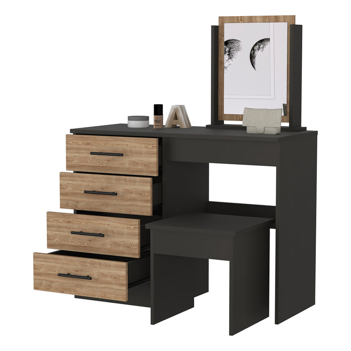 Hommoo 4-Drawer Makeup Dressing Table, Makeup Vanity Set with Stool, Black Image 2