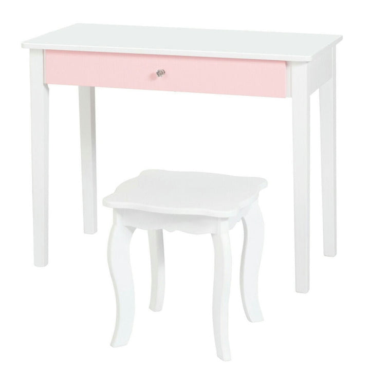 Hommoo Kids Princess Make Up Dressing Table with Tri-folding Mirror and Chair-White, Kids Makeup Vanity for Girls Kids Image 4