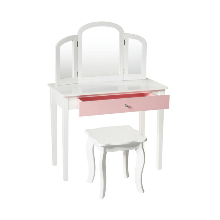 Hommoo Kids Princess Make Up Dressing Table with Tri-folding Mirror and Chair-White, Kids Makeup Vanity for Girls Kids Image 5