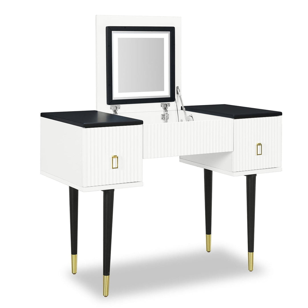 Hommoo 43.3" Modern Vanity Table Set with Flip-top Mirror and LED Light, Dressing Table with Customizable Storage, Black Image 7