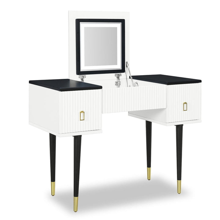 Hommoo 43.3" Modern Vanity Table Set with Flip-top Mirror and LED Light, Dressing Table with Customizable Storage, Black Image 7