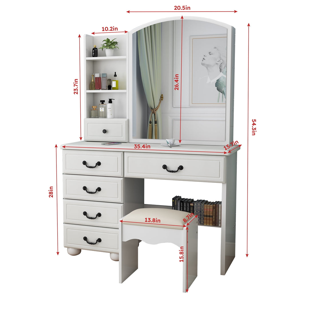 Hommoo Fashion Vanity Desk with Mirror and Lights for Makeup, Vanity Mirror with Lights and Table Set, White Image 2