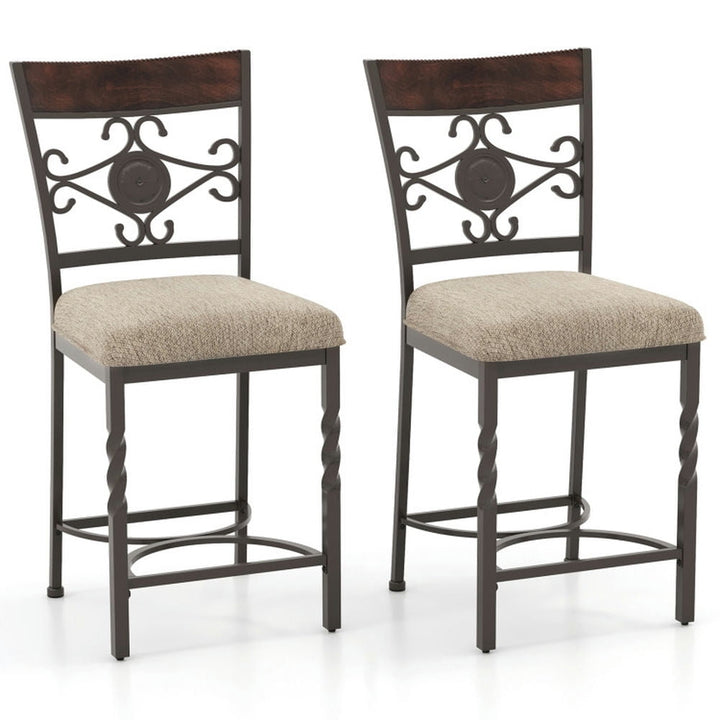 Hommoo Set of 2 25 inches Bar Stools with Rust-proof Metal Frame and Soft Sponge Seat-Brown, Bar Height Stools, Bar Image 1