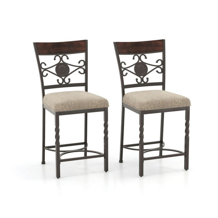 Hommoo Set of 2 25 inches Bar Stools with Rust-proof Metal Frame and Soft Sponge Seat-Brown, Bar Height Stools, Bar Image 3