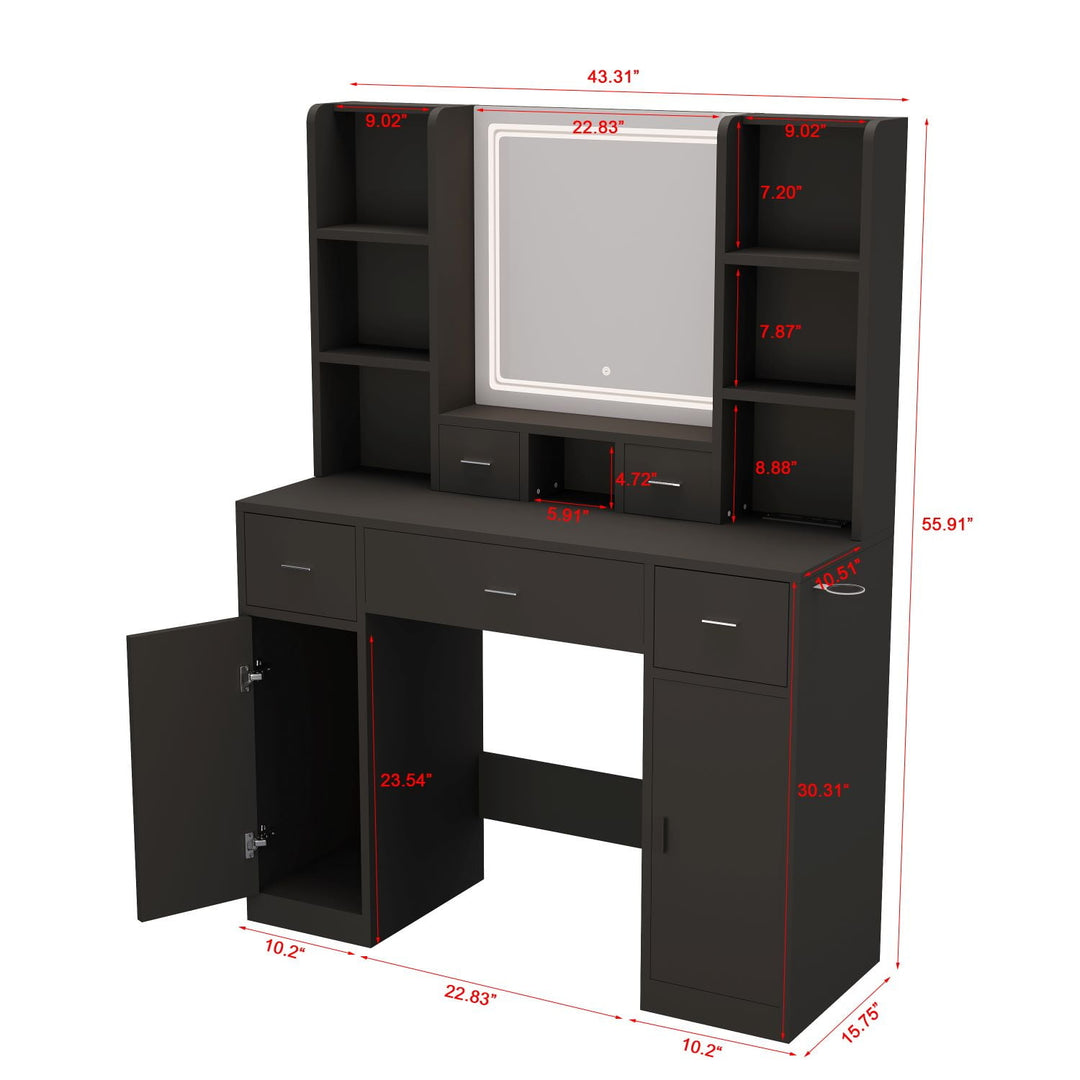 Hommoo Makeup Vanity Desk with Lights and Charging Station, Dresser Mirror Dressing Table for Bedroom, Bathroom Image 4