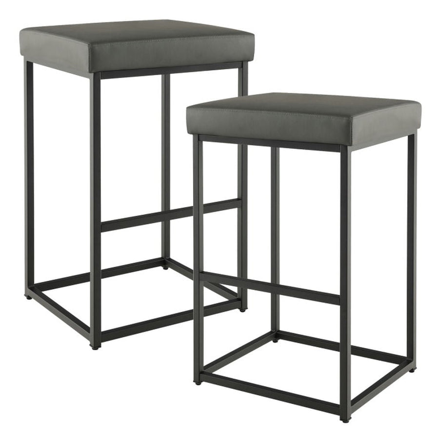 Hommoo 30 Inch Barstools Set of 2 with PU Leather Cover-Gray, Bar Height Stools, Bar Stools for Kitchen Island for Image 1