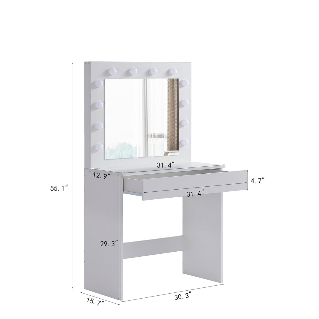 Hommoo Vanity Desk Set with LED Lighted Mirror, Makeup Vanity Table with DrawersandStorage Stool Antique White Image 4