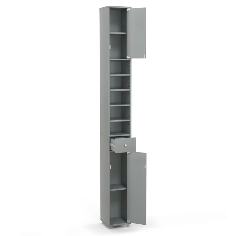 Hommoo Freestanding Slim Bathroom Cabinet with Drawer and Adjustable Shelves-Gray Image 5