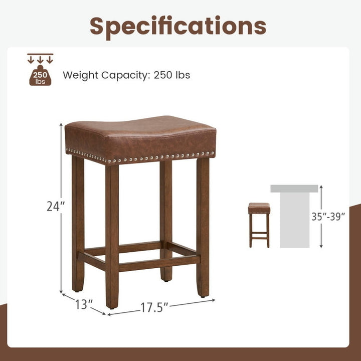 Hommoo 24 Inch Upholstered PU Leather Bar Stools Set of 2-Brown, Bar Height Stools, Bar Stools for Kitchen Island for Image 4