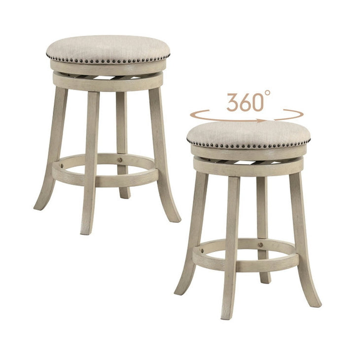 Hommoo Counter Bar Stools, Dining Stool,24/26 Inches Swivel Bar Stools Set of 2 wth Wooden Frame-26.98 Image 1