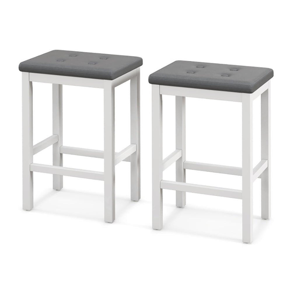 Hommoo 24-Inch Seat Counter Height Bar Stool, Set of 2 Wooden Bar Chair, WhiteandGrey Image 1