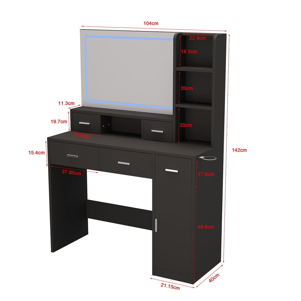 Hommoo LED Lighted Mirror Vanity Desk Set with Charging Station, 3 Color Modes and Adjustable for Bedroom Studio Black Image 2