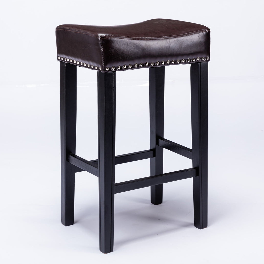 Hommoo Set of 2 Bar Stools, 29" Backless Tufted PU Counter Stools, Brown Image 3