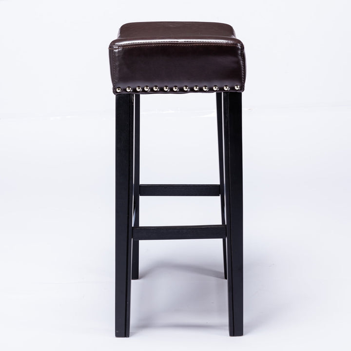 Hommoo Set of 2 Bar Stools, 29" Backless Tufted PU Counter Stools, Brown Image 4