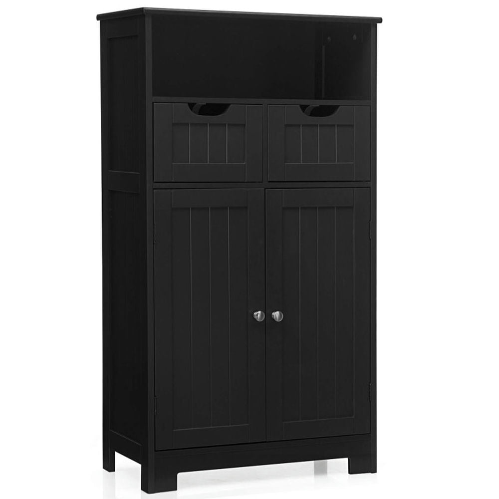 Hommoo Bathroom Wooden Side Cabinet with 2 Drawers and 2 Doors-Black, Bathroom Cabinets for Entryway Storage, Home Image 1