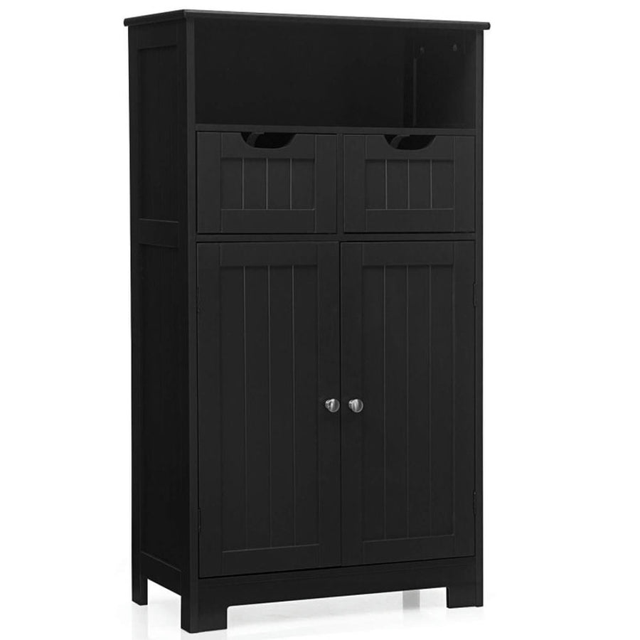 Hommoo Bathroom Wooden Side Cabinet with 2 Drawers and 2 Doors-Black, Bathroom Cabinets for Entryway Storage, Home Image 1