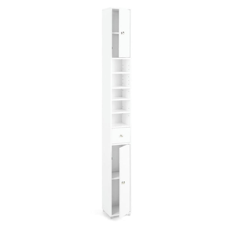 Hommoo Freestanding Slim Bathroom Cabinet with Drawer and Adjustable Shelves-White Image 1