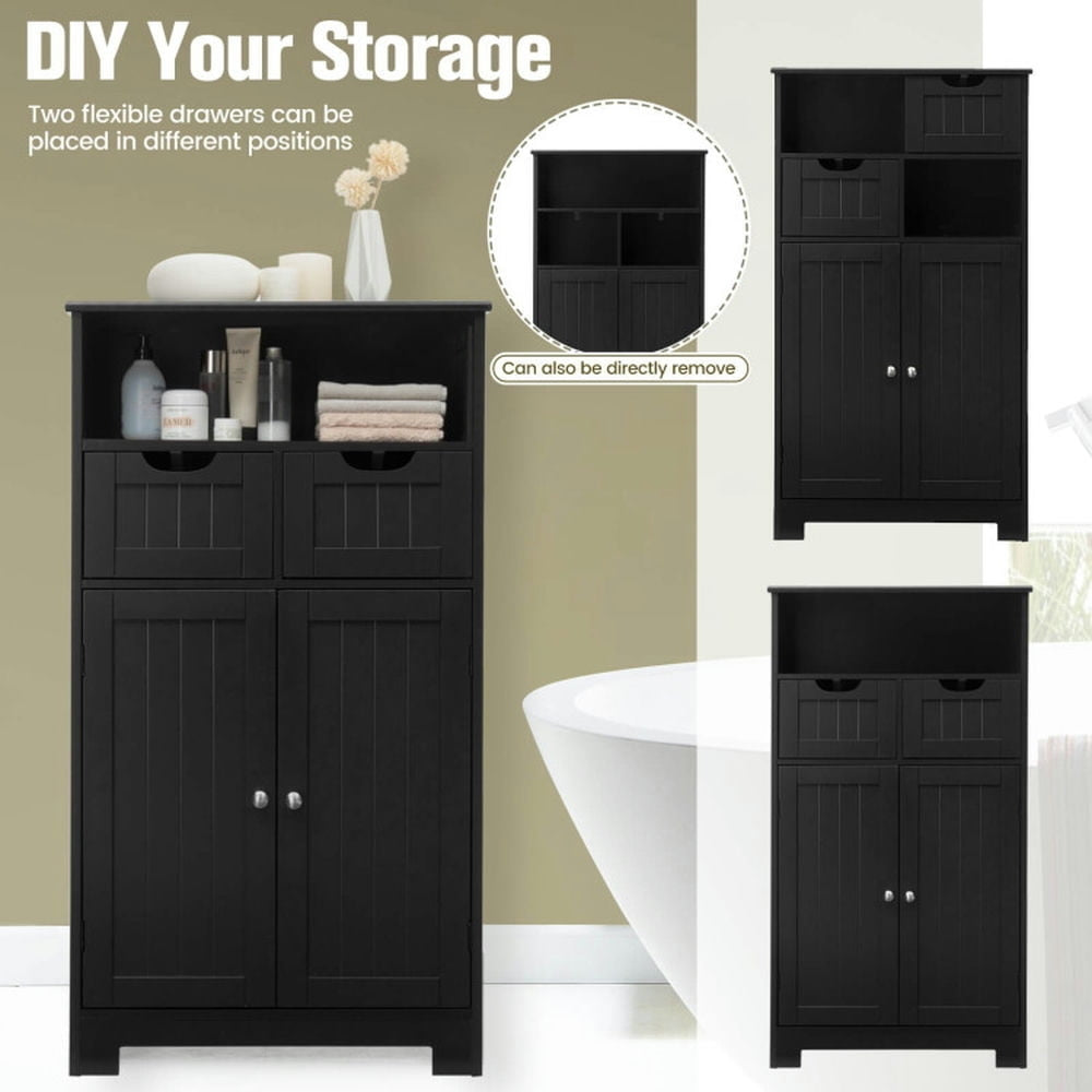 Hommoo Bathroom Wooden Side Cabinet with 2 Drawers and 2 Doors-Black, Bathroom Cabinets for Entryway Storage, Home Image 4