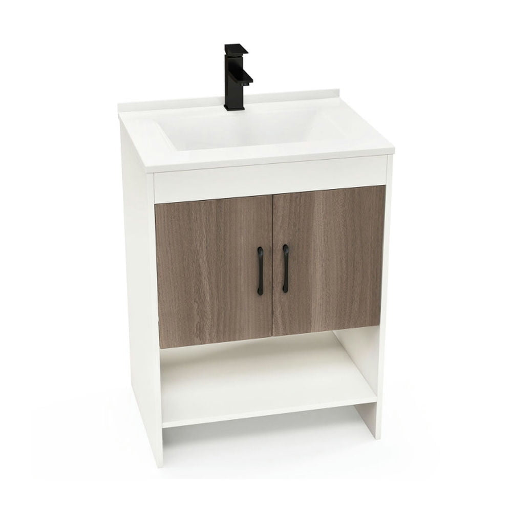 Hommoo 25 Inch Bathroom Vanity Sink Combo Cabinet with Doors and Open Shelf-Gray Image 1