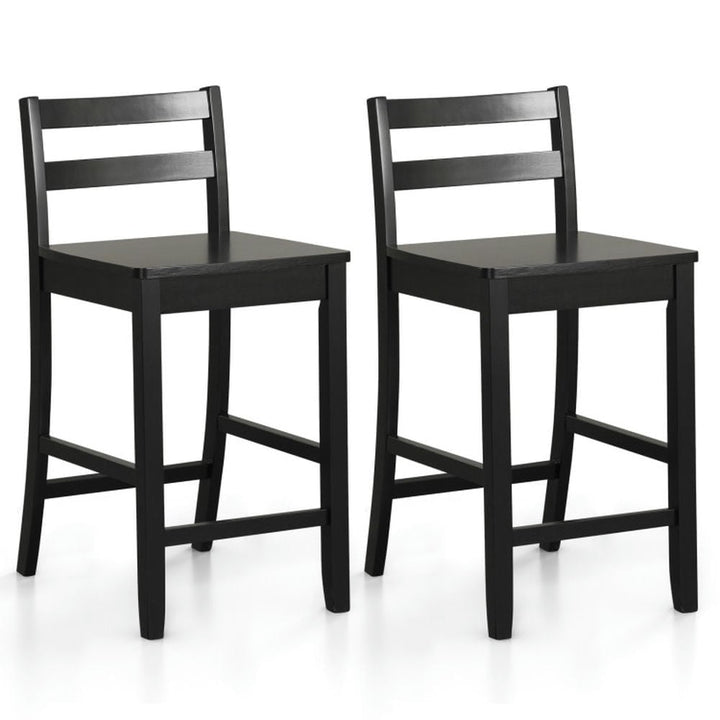 Hommoo Wooden Bar Stools Set of 2 with Ergonomic Backrest and Footrest-Black, Bar Height Stools, Bar Stools for Kitchen Image 1