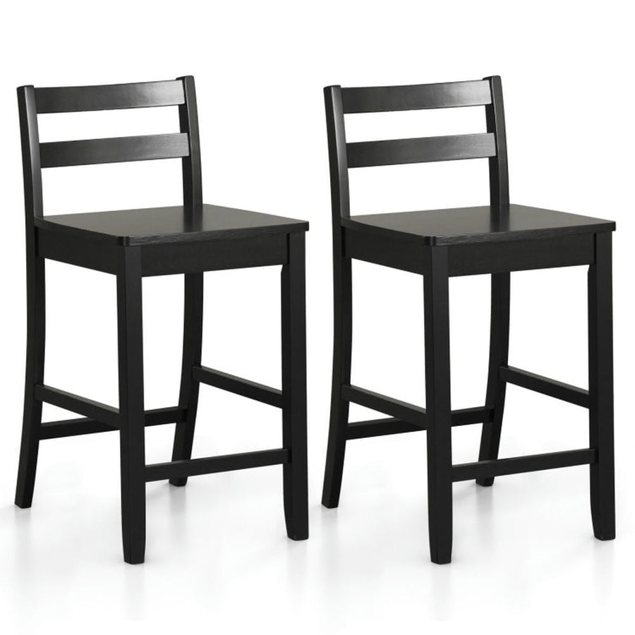 Hommoo Wooden Bar Stools Set of 2 with Ergonomic Backrest and Footrest-Black, Bar Height Stools, Bar Stools for Kitchen Image 1