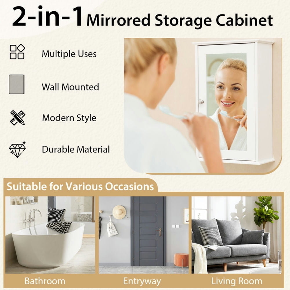 Hommoo Bathroom Wall Cabinet with Single Mirror Door, Wall Cabinet for Bathroom Laundry Room Kitchen Image 4