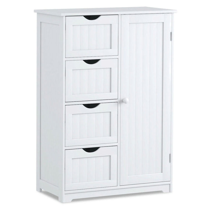 Hommoo Standing Indoor Wooden Cabinet with 4 Drawers-White, Bathroom Cabinets for Entryway Storage, Home Office Image 6