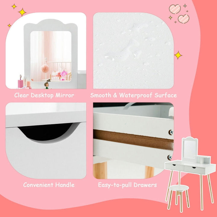 Hommoo Kid Vanity Table Chair Set with Mirror and 2 Large Storage Drawers-White, Kids Makeup Vanity for Girls Kids Image 5