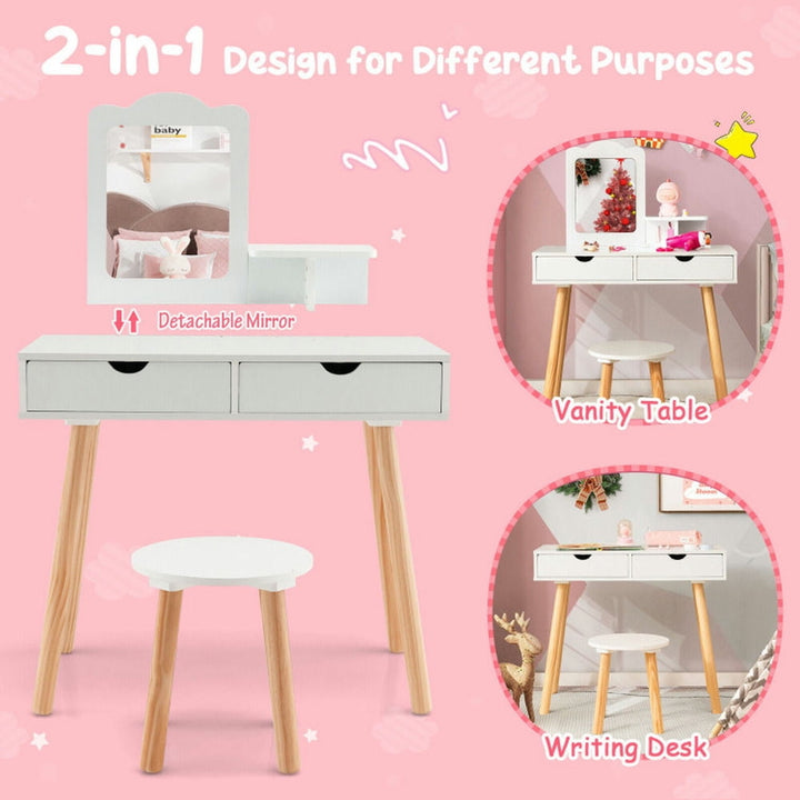 Hommoo Kid Vanity Table Chair Set with Mirror and 2 Large Storage Drawers-White, Kids Makeup Vanity for Girls Kids Image 6