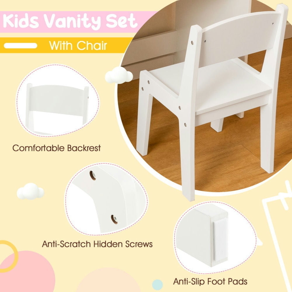 Hommoo Kids Vanity Table and Chair Set with Shelves Drawer and Cabinet-White, Kids Makeup Vanity for Girls Kids Image 3