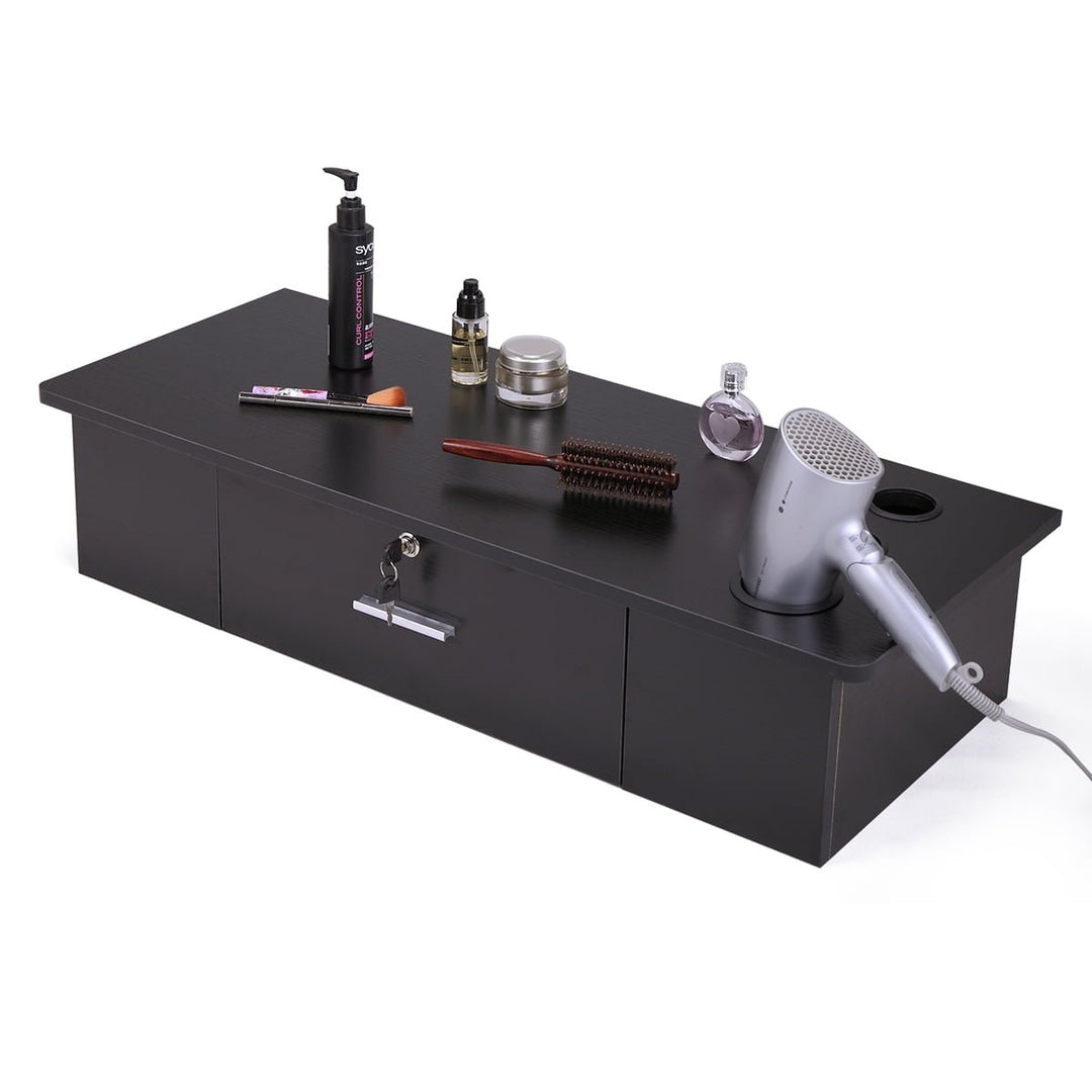 Hommoo Classic Wall-Mounted Styling Station with Drawer and Tool Holes, Vanity Table, Dressing Table, Black Image 3