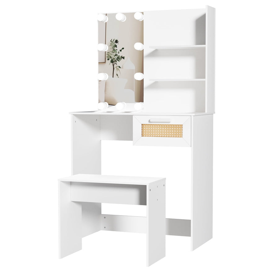 Hommoo White Vanity Desk Set with Lighted Mirror and Stool for Makeup, 1 Drawers Storage Vanity Table for Bedroom Image 1