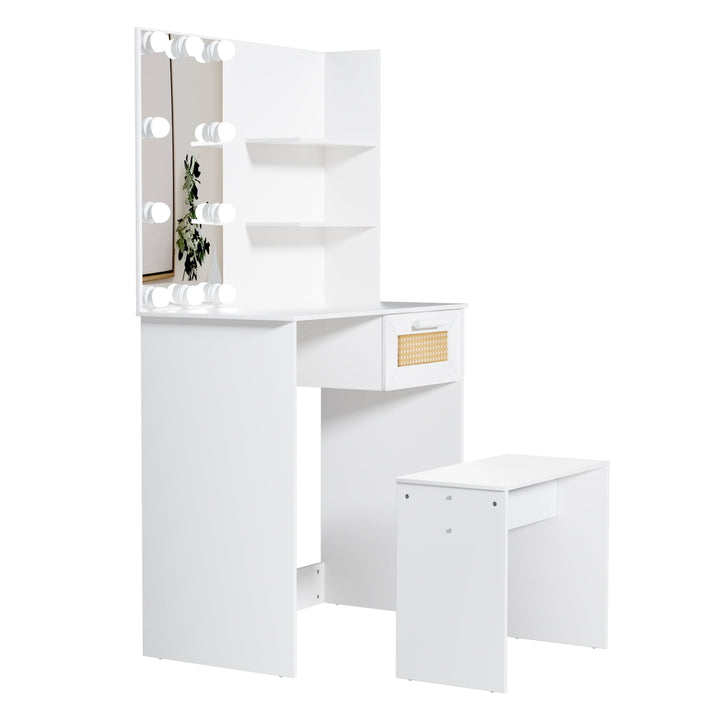 Hommoo White Vanity Desk Set with Lighted Mirror and Stool for Makeup, 1 Drawers Storage Vanity Table for Bedroom Image 3