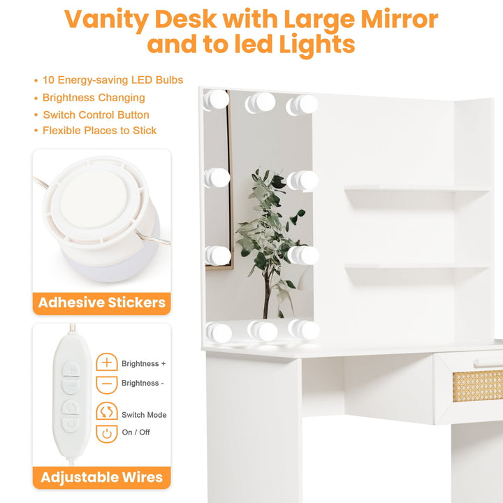 Hommoo White Vanity Desk Set with Lighted Mirror and Stool for Makeup, 1 Drawers Storage Vanity Table for Bedroom Image 5