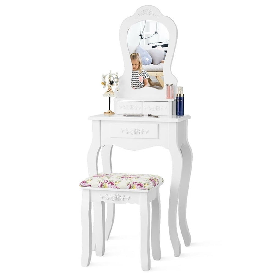 Hommoo Makeup Desk with Drawers and Cushioned Stool, Vanity Table Set Bedroom Wood Dressing Table for Living Room, White Image 1