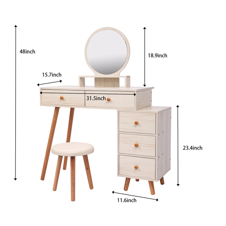 Hommoo Makeup Vanity with Upholstered Stool and 5 Drawers, Small Computer Desk Home Office Desk for Writing Study Image 3