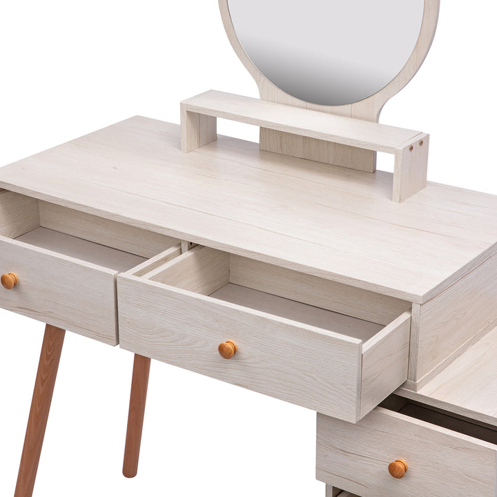 Hommoo Makeup Vanity with Upholstered Stool and 5 Drawers, Small Computer Desk Home Office Desk for Writing Study Image 5