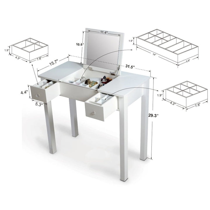 Hommoo Makeup Vanity with Flip-Top Mirror and 2 Drawers, Mid-Century Dressing Table for Writing Study Bedroom, White Image 5