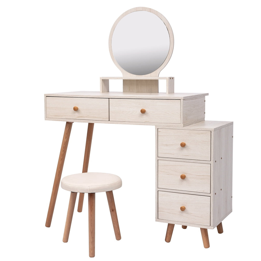 Hommoo Makeup Vanity with Upholstered Stool and 5 Drawers, Small Computer Desk Home Office Desk for Writing Study Image 6