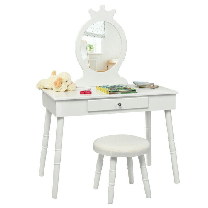 Hommoo Kids Vanity Makeup Table and Chair Set Make Up Stool-White, Kids Makeup Vanity for Girls Kids Image 1