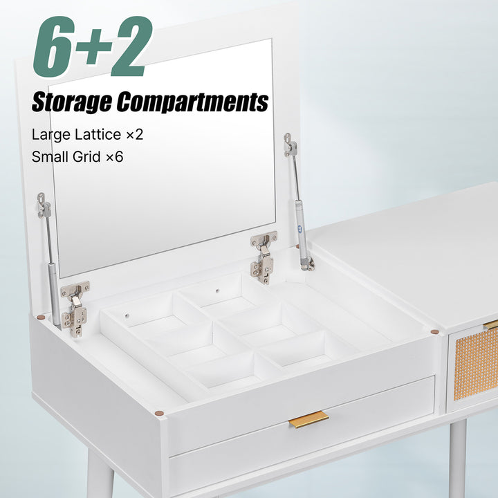 Hommoo 43.3" Classic Wood Makeup Vanity Set with Flip-top Mirror and Stool, Dressing Table with 3 Drawers, White Image 3